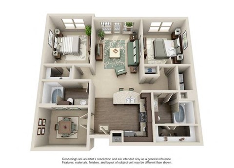 Floor plan for 2 beds, 2 baths, 1062 sqft
